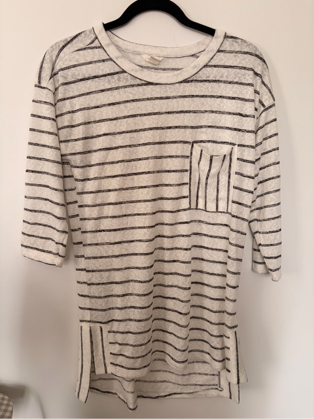 CASLON Shirt Top Grey Striped Round Neck 3/4 Sleeves Rayon Blend Women S